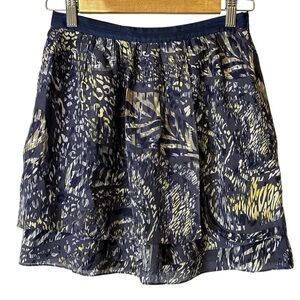 Walter 100% Silk Blue Yellow White Tiered Mini Skirt Womens 0 Artsy‎ Abstract